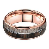 Rose Gold Deer Antler and Koa Wood Arrow Inlay Tungsten Wedding Band Ring for Men