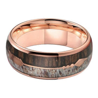 Rose Gold Deer Antler and Koa Wood Arrow Inlay Tungsten Wedding Band Ring for Men