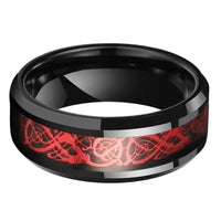 Red and Black Celtic Dragon Tungsten Mens Wedding Band Ring