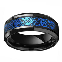 Blue and Black Celtic Dragon Tungsten Mens Wedding Band Ring