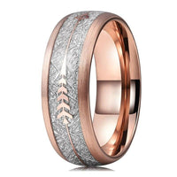 Rose Gold Meteorite and Arrow Inlay Tungsten Mens Wedding Band Ring