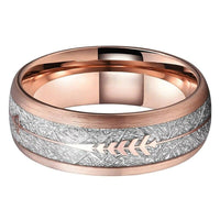 Rose Gold Meteorite and Arrow Inlay Tungsten Mens Wedding Band Ring