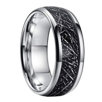 Silver and Black Meteorite Tungsten Mens Wedding Band Ring