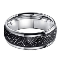 Silver and Black Meteorite Tungsten Mens Wedding Band Ring