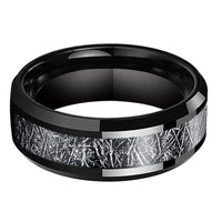 Black Meteorite Tungsten Mens Wedding Band Ring