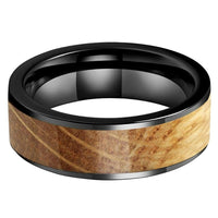Black Whiskey Barrel Wood Inlay Tungsten Mens Wedding Band Ring