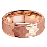 Rose Gold Hammered Tungsten Wedding Band Ring for Men with Stepped Edges