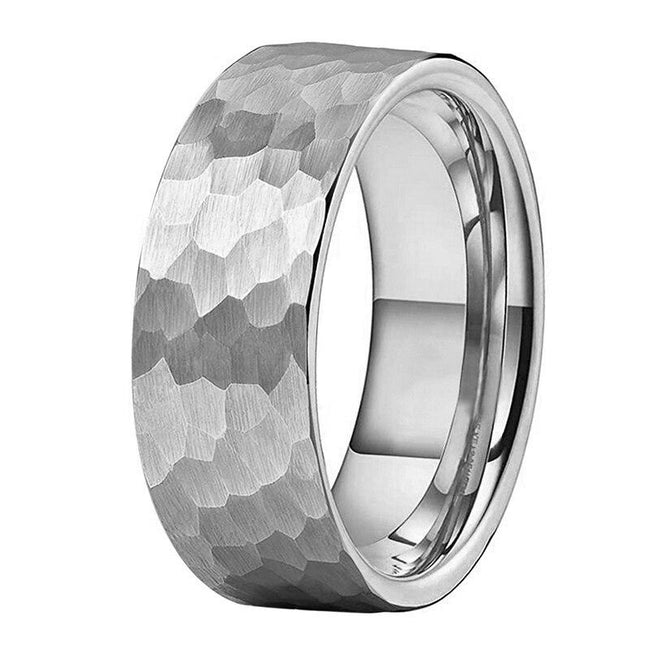 Silver Hammered Tungsten Wedding Band Ring for Men