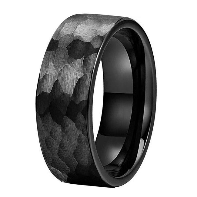 Black Hammered Tungsten Wedding Band Ring for Men