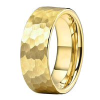 Yellow Gold Hammered Tungsten Wedding Band Ring for Men