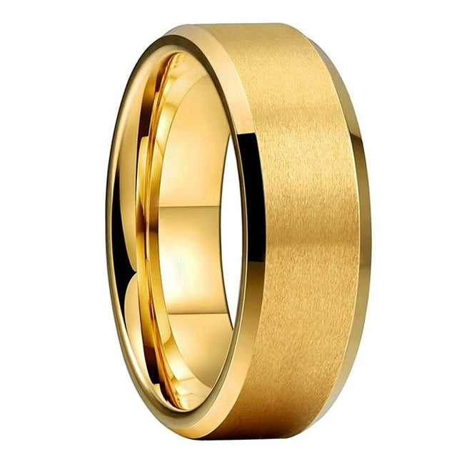 Yellow Gold Brushed Tungsten Wedding Band Ring for Men with Beveled Edges