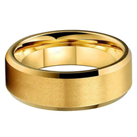 Yellow Gold Brushed Tungsten Wedding Band Ring for Men with Beveled Edges