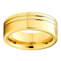 Yellow Gold Double Grooved Tungsten Wedding Band Ring for Men