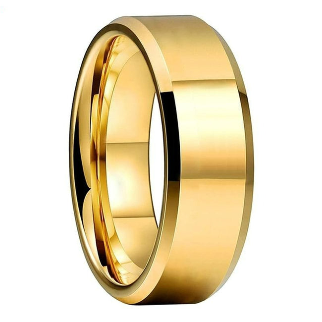 Yellow Gold Tungsten Wedding Band Ring for Men with Beveled Edges