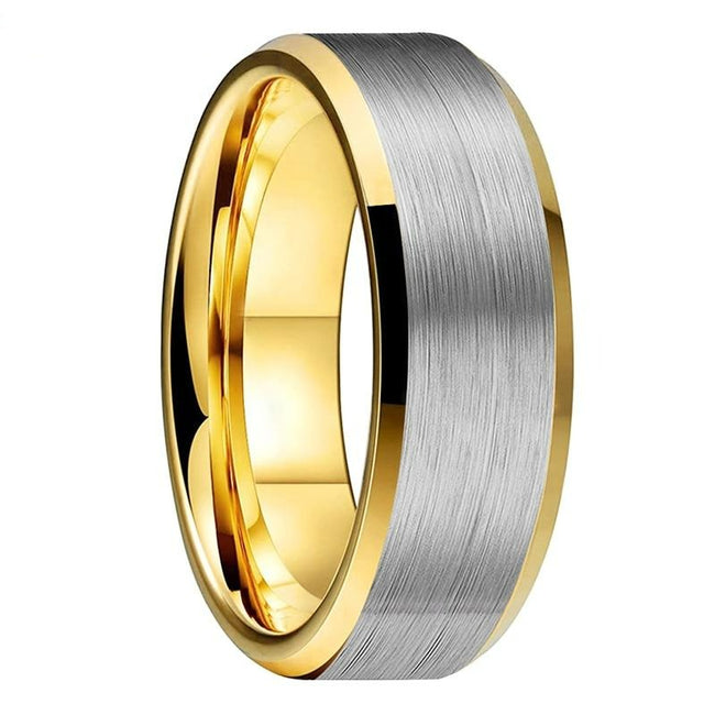 Silver and Yellow Gold Brushed Tungsten Wedding Band Ring for Men