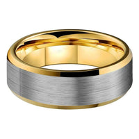 Silver and Yellow Gold Brushed Tungsten Wedding Band Ring for Men