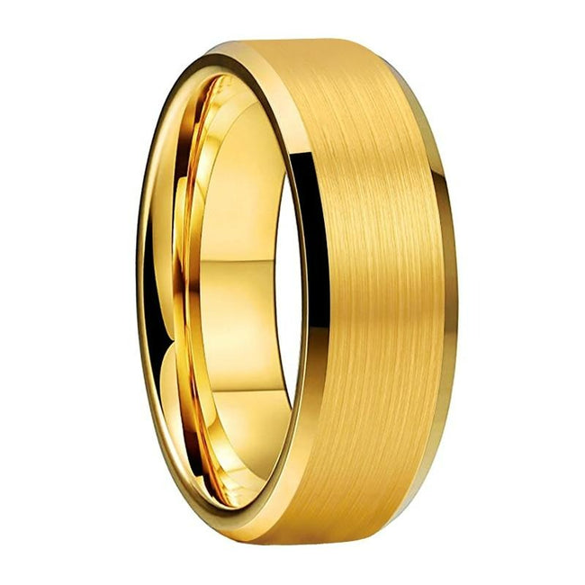 Yellow Gold Brushed Tungsten Wedding Band Ring for Men with Beveled Edges