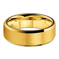 Yellow Gold Brushed Tungsten Wedding Band Ring for Men with Beveled Edges