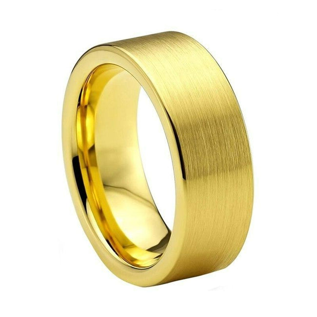 Yellow Gold Brushed Tungsten Wedding Band Ring for Men