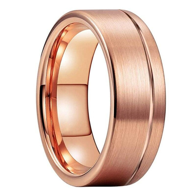 Rose Gold Offset Grooved Tungsten Wedding Band Ring for Men