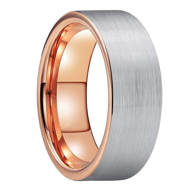 Rose Gold and Silver Brushed Tungsten Wedding Band Ring for Men