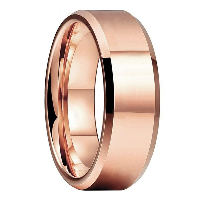 Rose Gold Polished Tungsten Wedding Band Ring for Men and Women with Beveled Edges