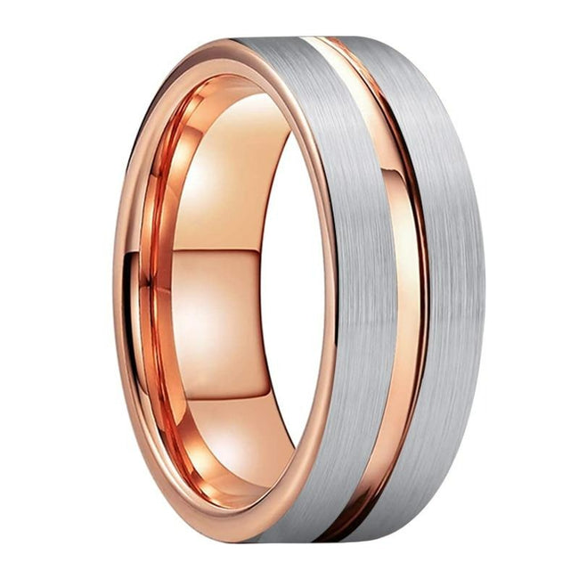 Rose Gold Grooved Matte Finish Tungsten Wedding Band Ring for Men