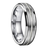 Silver Grooved Stepped Edges Tungsten Wedding Band Ring for Men and Women