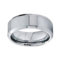 Silver Polished Beveled Edges Couple Tungsten Wedding Band Ring for Men and Women