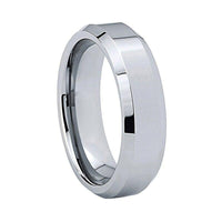 Silver Polished Beveled Edges Couple Tungsten Wedding Band Ring for Men and Women