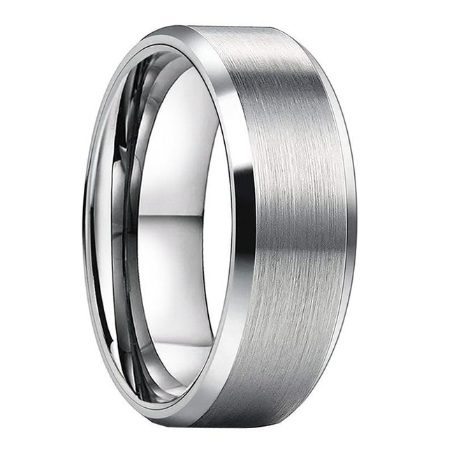 Silver Brushed Tungsten Wedding Band Ring for Men and Women with Beveled Edges