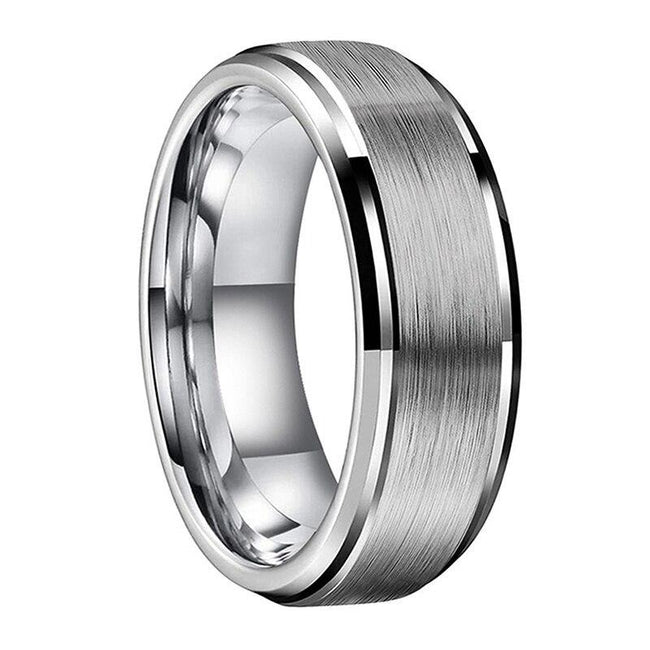 Silver Beveled Edges Brushed Finish Tungsten Wedding Band Ring for Men