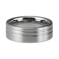 Silver Brushed Offset Grooves Wedding Band Ring for Men