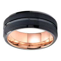 Rose Gold and Black Grooved Tungsten Wedding Band Ring for Men