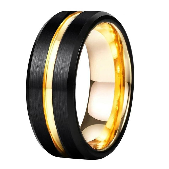 Black and Gold Grooved Tungsten Wedding Band Ring for Men