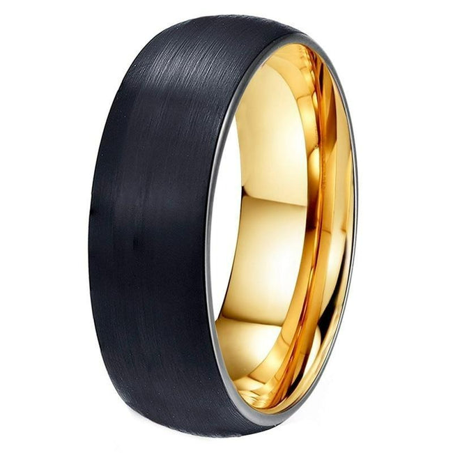 Black and Gold Matte Finish Tungsten Wedding Band Ring for Men