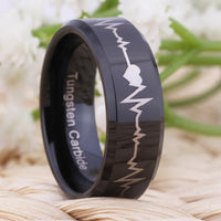 Black Heartbeat Tungsten Wedding Band Ring for Men