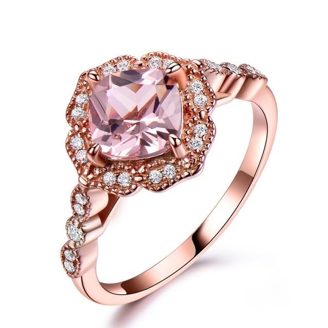 Rose Gold Cushion Cut Morganite Wedding Ring For Women, 925 Sterling Silver Engagement Ring