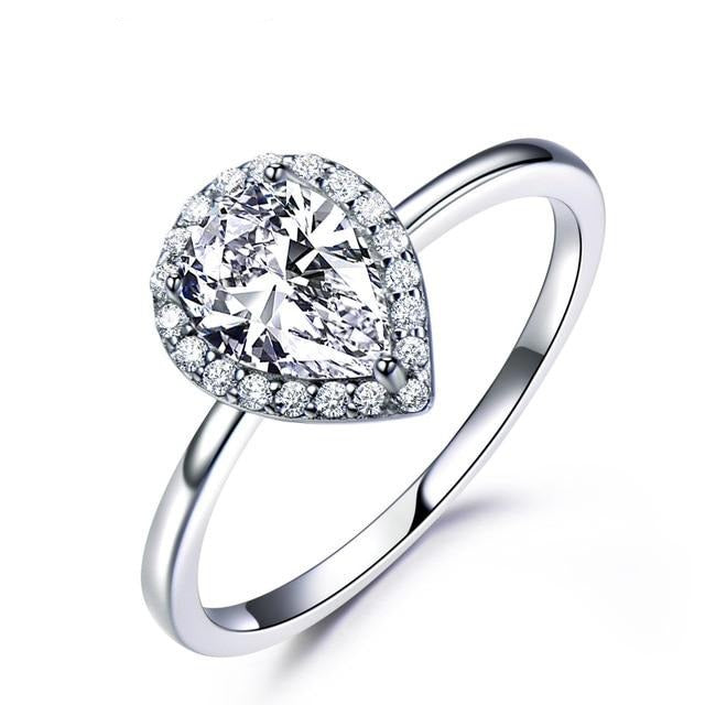 Water Drop Design Cubic Zirconia Solitaire Engagement Ring for Women