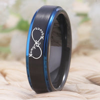 Black Blue Infinity Heart Always and Forever Couple Tungsten Wedding Band Ring for Men and Women