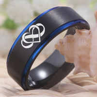Black Blue Infinity Heart Always and Forever Couple Tungsten Wedding Band Ring for Men and Women