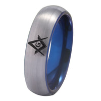 Blue and Silver Masonic Tungsten Wedding Band Ring for Men and Women