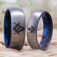 Blue and Silver Masonic Tungsten Wedding Band Ring for Men and Women