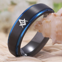 Black and Blue Masonic Couple Tungsten Wedding Band Ring for Men and Women