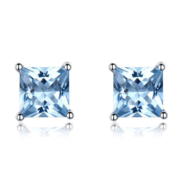 Princess Cut Topaz Stud Earrings for Women, Gemstone Simulant 925 Sterling Silver Earrings