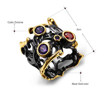 Purple Red Zirconia Gothic Black Gold Brushed Hollow Wedding Ring for Women