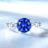 Blue Sapphire Wedding Ring for Women, 925 Sterling Silver Engagement Ring
