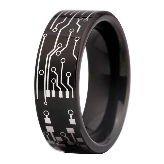 Black Circuit Board Tungsten Wedding Band Ring for Men