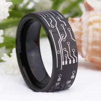 Black Circuit Board Tungsten Wedding Band Ring for Men