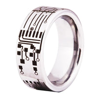 Silver Circuit Board Tungsten Wedding Band Ring for Men